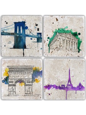 Oscar Stone Doğaltaş Bardak Altlığı - 4'lü Set 10 x 10 cm