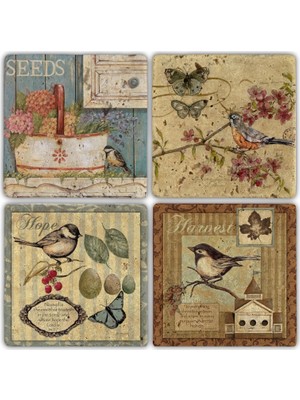 Oscar Stone Doğaltaş Bardak Altlığı - 4'lü Set 10 x 10 cm