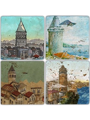 Oscar Stone Doğaltaş Bardak Altlığı - 4'lü Set 10 x 10 cm