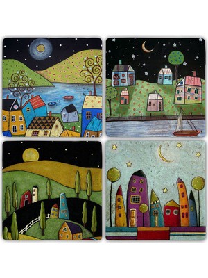 Oscar Stone Doğaltaş Bardak Altlığı - 4'lü Set 10 x 10 cm