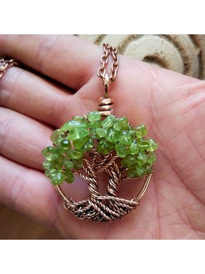 Mba Handmade Jewelry Zebercet Peridot Kristali El Yapımı Hayat Ağacı Kolye ''tree Of Life Pendant''