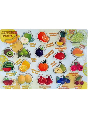 Ahşap Puzzle Meyve Eğitici Zeka Geliştiren Çocuk Oyuncak Montessori Woodylife  Ingilizce Türkçe