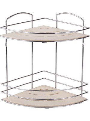 Tekno-tel 2 Katlı Ahşap Banyo Köşe Rafı Krom BK074
