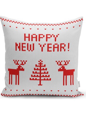 RealHomes Happy New Year Temalı Dijital Baskılı Dekoratif Yastık Kırlent Kılıfı