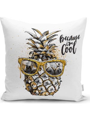 RealHomes Beyaz Zeminde 3D Ananas Özel Tasarımlı Yastık Kırlent Kılıfı