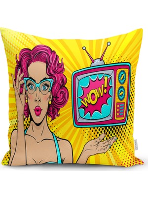 RealHomes Pop Art Wow Desenli Özel Tasarım Dekoratif Yastık Kırlent Kılıfı