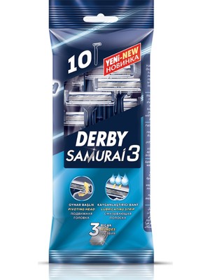 Derby Samurai 3 Bıçaklı Tıraş Seti Kullan-At Özelliği ile 10'lu Poşet x 2 Adet