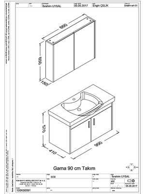 Ece Banyo Gama 91 cm Banyo Dolabı Seti Yeni Antrasit Beyaz