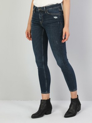 Colins 759 LARA Orta Bel Dar Paça Super Slim Fit Koyu Mavi Kadın Jean Pantolon