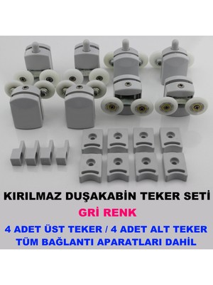 Seta Kırılmaz Duşakabin Tekeri Gri Çift Teker Duşakabin Rulmanı Set