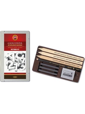 Koh-I Noor Gioconda Sketching Set Yassı Uçlu Karakalem Eskiz Çizim Seti Metal Kutu