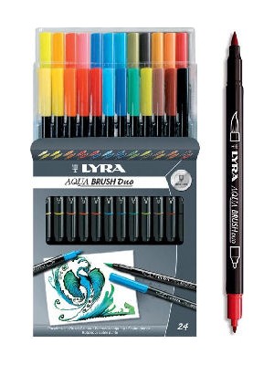 Lyra Aqua Brush Pen Duo Çift Uçlu Fırça Uçlu Çizim Kalemi 24 Renk