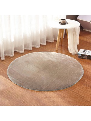 Sarar 150 x 150-cm Yuvarlak Düz Renk Peluş Pofuduk Kaymaz Jel Taban Vizon Renk Halı