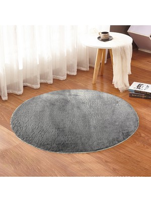 Sarar 150 x 150-cm Yuvarlak Düz Renk Peluş Pofuduk Kaymaz Jel Taban Antresit Renk Halı