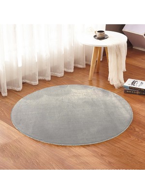 Sarar 150 x 150-cm Yuvarlak Düz Renk Peluş Pofuduk Kaymaz Jel Taban Gri Renk Halı