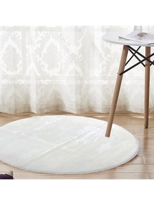 Sarar 200 x 200-cm Yuvarlak Düz Renk Peluş Pofuduk Kaymaz Jel Taban Beyaz Renk Halı