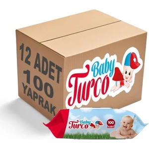 Baby Turco Islak Havlu Mendil Klasik 100 Yaprak 12'li Set Plastik Kapaklı