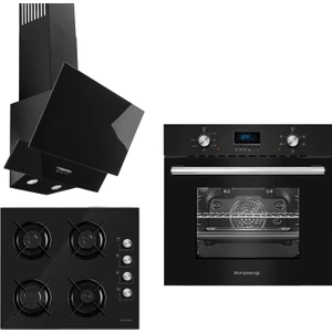 Siyah Inci 3'lü Ankastre Set ( 5002 Multifonksiyon Siyah Fırın + 3140 Ce Siyah Cam Ocak+ Fd 101 Yatay Siyah Cam Davlumbaz)
