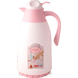 Cam Hazneli Plastik Termos 1,3 Lt Beyaz Pembe