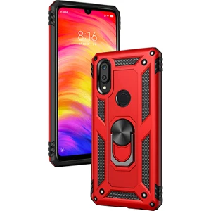 Samsung Galaxy A30 Kılıf Zırh Koruma Yüzüklü Standlı Armor Silikon Kapak Kırmızı