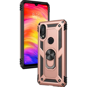 Samsung Galaxy A30 Kılıf Zırh Koruma Yüzüklü Standlı Armor Silikon Kapak + Nano Ekran Koruma Rose Gold