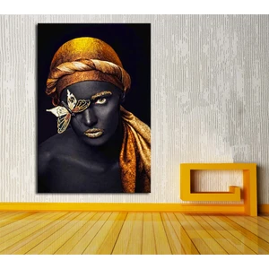 Afrikalı Kadın Kelebek Kanvas Tablo zk9 35 x 50 cm