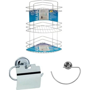 Köşe Şampuanlık Havluluk Kapaklı Kağıtlık Set 3'lü Krom