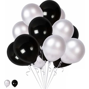 Metalik Sedefli Uçan Balon Gümüş - Siyah Karışık Balon 100 Adet
