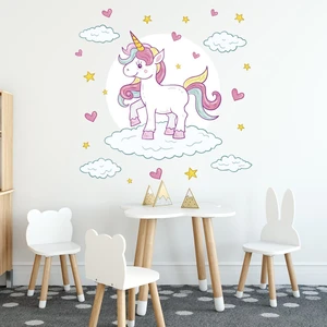 Tilki Dünyası Bulut Üzerinde Unicorn Kalpler yıldızlar Çocuk Odası Sticker