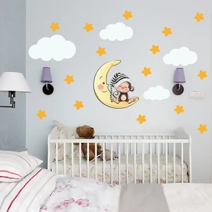 Tilki Dünyası Uyuyan Maymun Yıldız Bulut Set Bebek Çocuk Odası Duvar Sticker