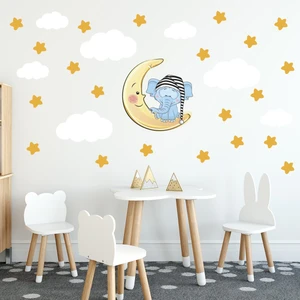 Tilki Dünyası Uyuyan Fil Yıldızlar ve Beyaz Bulutlar Dekoratif Bebek Çocuk Odası Duvar Sticker