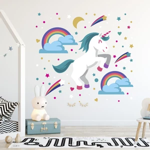 Tilki Dünyası Unicorn Gökkuşağı Bulutlar Konsept Çocuk Odası Sticker