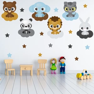 Tilki Dünyası Sevimli Hayvanlar Yıldızlar ve Bulutlar Çocuk Odası Duvar Sticker Seti
