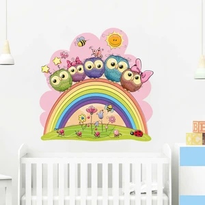 Tilki Dünyası Sevimli Baykuşlar Gökkuşağı Çocuk ve Bebek Odası Duvar Sticker