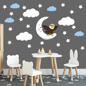 Tilki Dünyası Sevimli Kartal Beyaz Yıldızlar ve Mavi Bulutlar Dekoratif Bebek Çocuk Odası Duvar Sticker