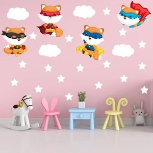Tilki Dünyası Sevimli Süper Kahraman Tilkiler Çocuk Odası Duvar Sticker Seti