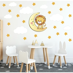 Tilki Dünyası Sevimli Aslan Sarı Yıldızlar ve Beyaz Bulutlar Dekoratif Bebek Çocuk Odası Duvar Sticker