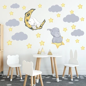 Tilki Dünyası Sarı ve Gri Konseptli Ay Dede Çocuk Odası Sticker