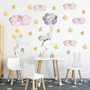 Tilki Dünyası Sevimli Filler Sarı Yıldızlar Pembe Bulutlar Çocuk Odası Sticker