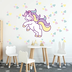 Tilki Dünyası Unicorn ve Renkli Kalpler Bebek ve Çocuk Odası Duvar Sticker