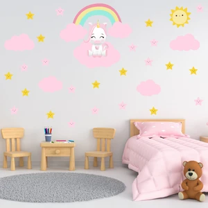 Tilki Dünyası Sevimli Unicorn Yıldızlar Pembe Bulutlar Çocuk Odası Sticker