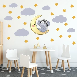 Tilki Dünyası Uyuyan Fil Yıldızlar ve Bulutlar Dekoratif Bebek Çocuk Odası Duvar Sticker