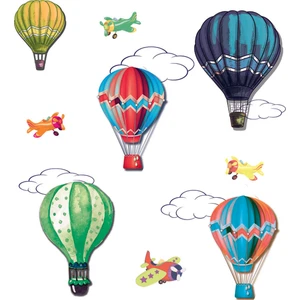 Tilki Dünyası Renkli Uçan Balonlar Beyaz Bulutlar Uçak Dekoratif Sticker