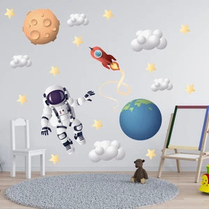 Tilki Dünyası Astronot Dünya Göktaşı Bulutlar ve Yıldızlar