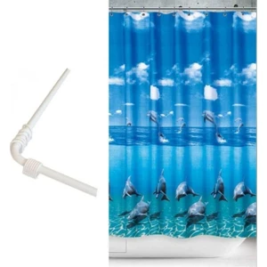 Dolphin Banyo Perdesi, Duş Perdesi Çift Kanat 120X200CM Askı Hediyeli