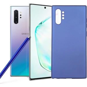 Tekno Grup Samsung Galaxy Note 10 Plus Kılıf Mat Premium Silikon Kılıf - Saks Mavi + Full Body Ekran Koruyucu