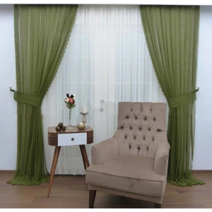 Caserta Home Sık Pileli 1/3 Grek 526 Yeşil Tül Fon Perde - 70 x 280 cm