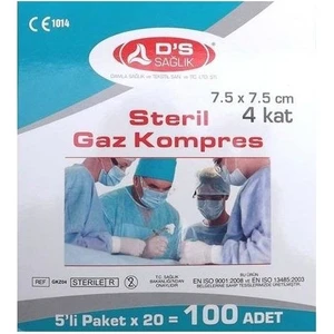 DS Sağlık Steril Gaz Kompres 7.5 x 7.5 cm 4 kat 5 li Zarf 100 lü