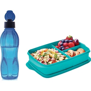 Beslenme Seti (Bölmeli Beslenme Kutusu 1 l ve Eko Şişe 750 ml Mavi )