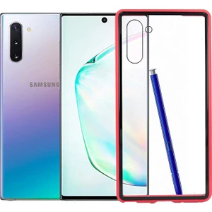 Case 4U Samsung Galaxy Note 10 Kılıf 360 Tam Koruma Arkası Cam Şeffaf Mıknatıslı Devrim Kırmızı